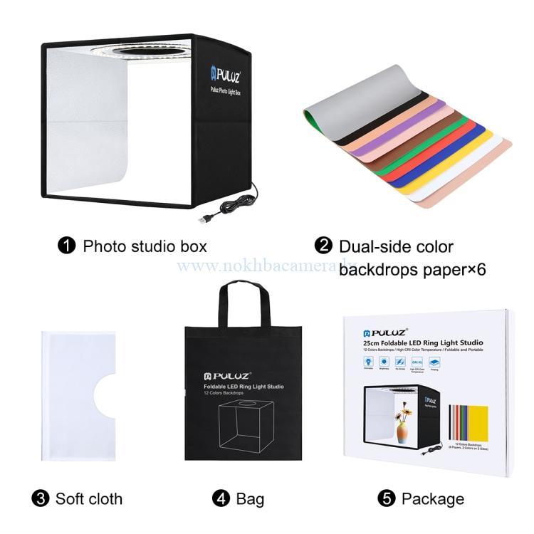 PULUZ 25cm Ring Light Photo Studio Light Box 12 Colors Backdrops - الصورة 2
