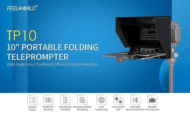 FEELWORLD TP10 Portable 10" Folding Teleprompter Up 11" Phone Tablet Prompter for Phone DSLR Shoot - الصورة 11